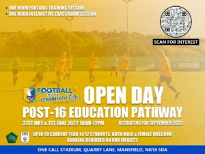 BTEC Level Three Diploma/ Extended Diploma in Sports Coaching and Development open day at Mansfield Town Football in the Community